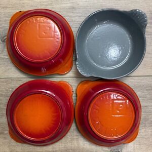 Vintage Le Creuset Enamel Cast Iron Eared Au Gratin Round Red Baking Bowls #2